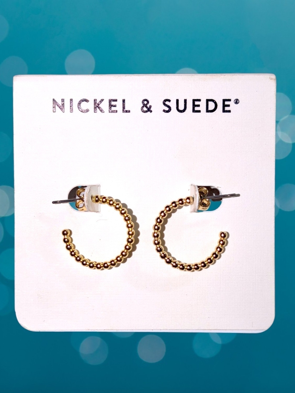NEW Nickel & Suede Gold Beaded Mini Hoop Earrings